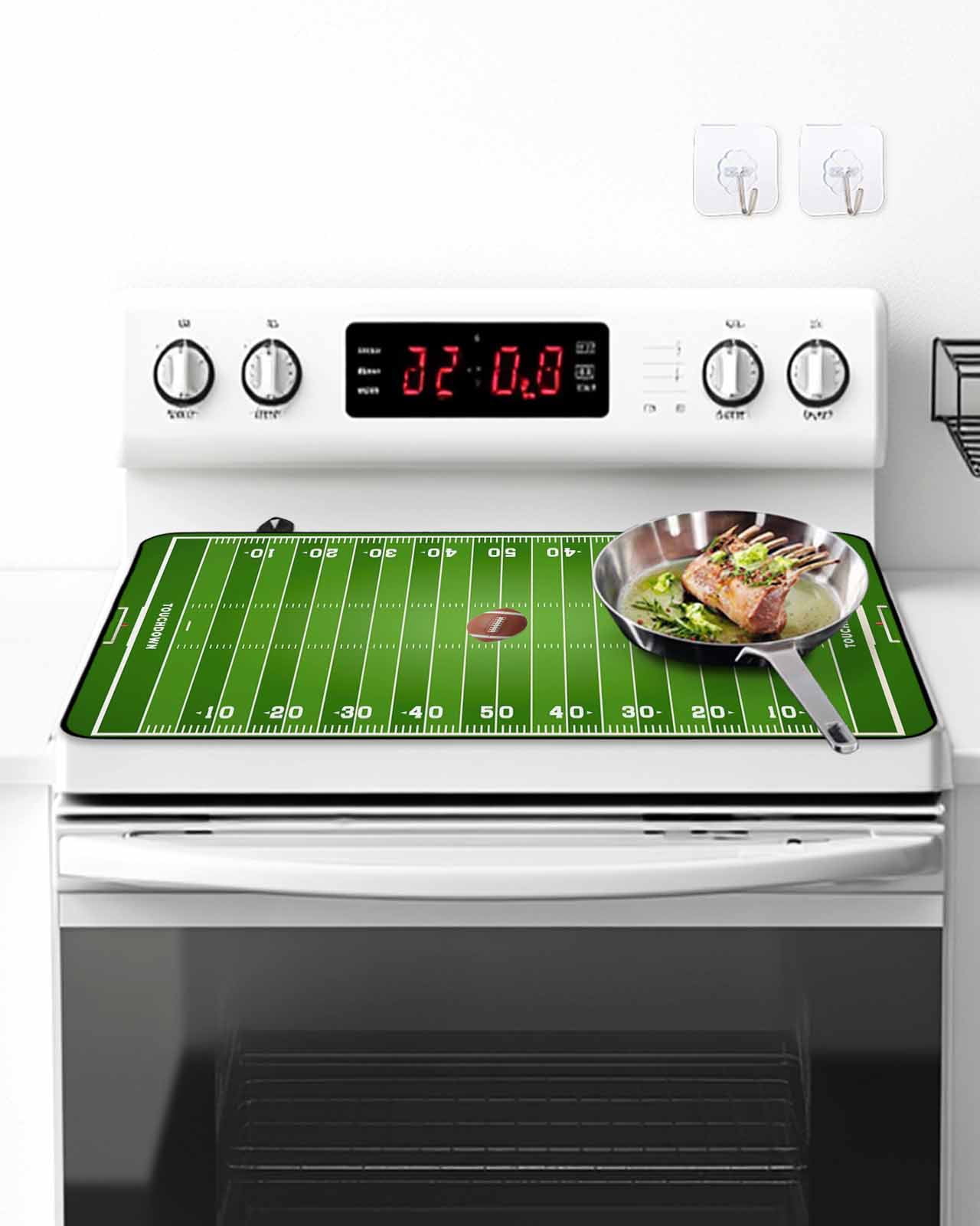 Stove Top Covers for Electric Stove, Rugby Sport Glass Stovetop Cover Protector, American Football Field Stadium Induction Cooktop Protector Oven Mat for Kitchen Countertop 24"x21"
