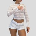 thumbnail image 2 of WNVMWI Womens Tops Casual Solid Lace Shirt Long Sleeve Shirt Splice Slim Blouse Round Neck Tops Summer Clothes White, 2 of 5