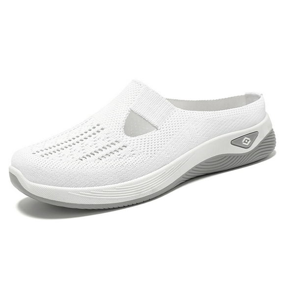 YOUYEDIAN Orthopedic Casual Shoes for Women Arch Support Golf Shoes Breathable Non Slip Slip on Server Shoes Mesh Stretch Comfort 2026 New Foam Shoes (White)