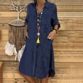 thumbnail image 4 of Plus Size Polo Collar Denim Dress, Solid Color Button Dress for Dating, Party & Commute, 4 of 4