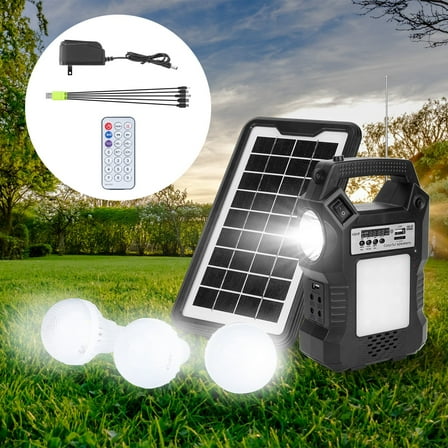 TeqHome Portable Solar Powered Station Rechargeable Dual Way to Charge Power Station Generator Panel Power Bank with 3 LED Bulbs Flashlight for Outdoor Hiking Camping