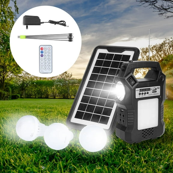 TeqHome Portable Solar Powered Station Rechargeable Dual Way to Charge Power Station Generator Panel Power Bank with 3 LED Bulbs Flashlight for Outdoor Hiking Camping