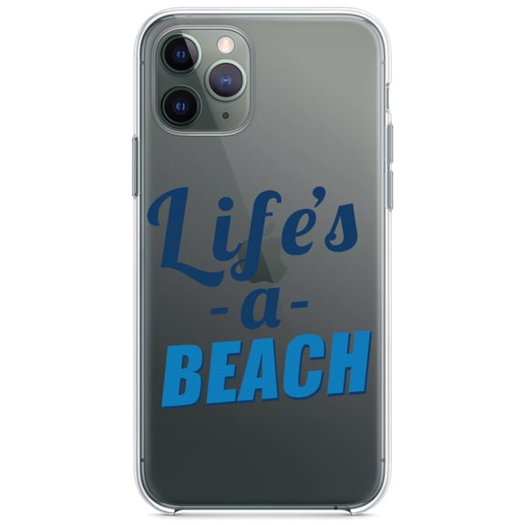 DistinctInk Clear Shockproof Hybrid Case for iPhone 13 (6.1" Screen) - TPU Bumper Acrylic Back Tempered Glass Screen Protector - Life's a Beach