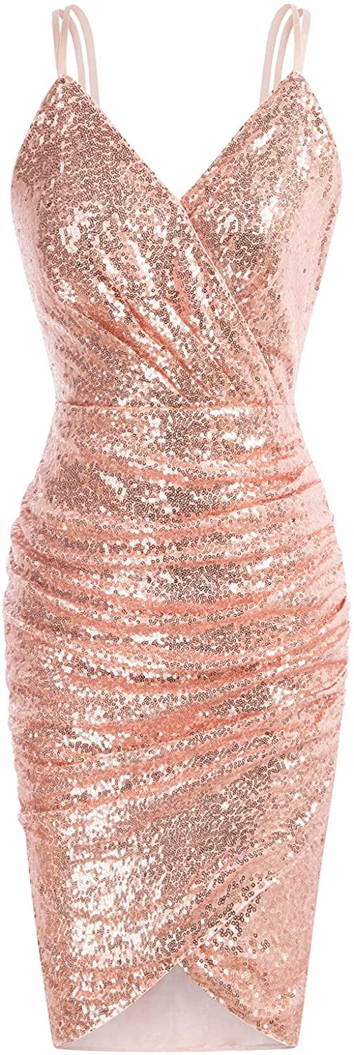 ruched design sequin bodycon dress
