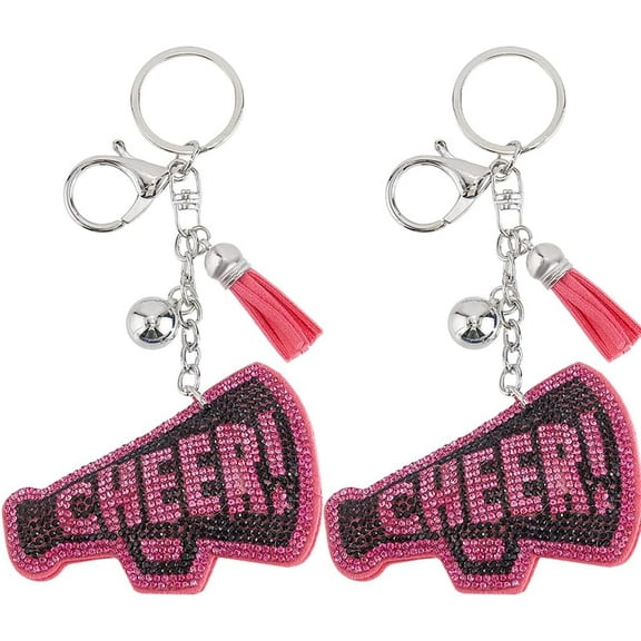 1 Box 2Pcs Cheer Keychains Cheerleading Keychain Bulk Large Rose Red Inspiration Cute Cheerleading Megaphone Tassel Key Rings