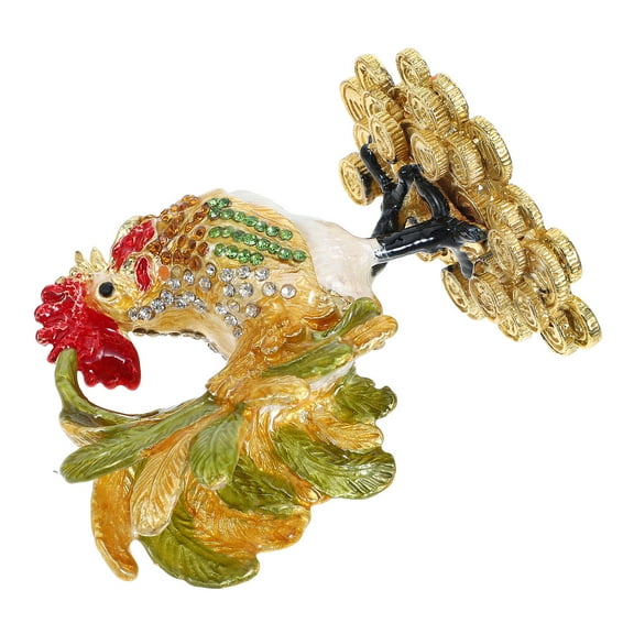 Masteelf Hand Painted Rooster Jewelry Box Hinged Chicken Trinket Box Rooster Figurine Keepsake Collectible Box for Wedding Home Table Decors