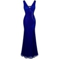 thumbnail image 1 of Angel-fashions Women's V Neck Lace Split Ruffled Beading Sheath Wedding Dress, 1 of 7