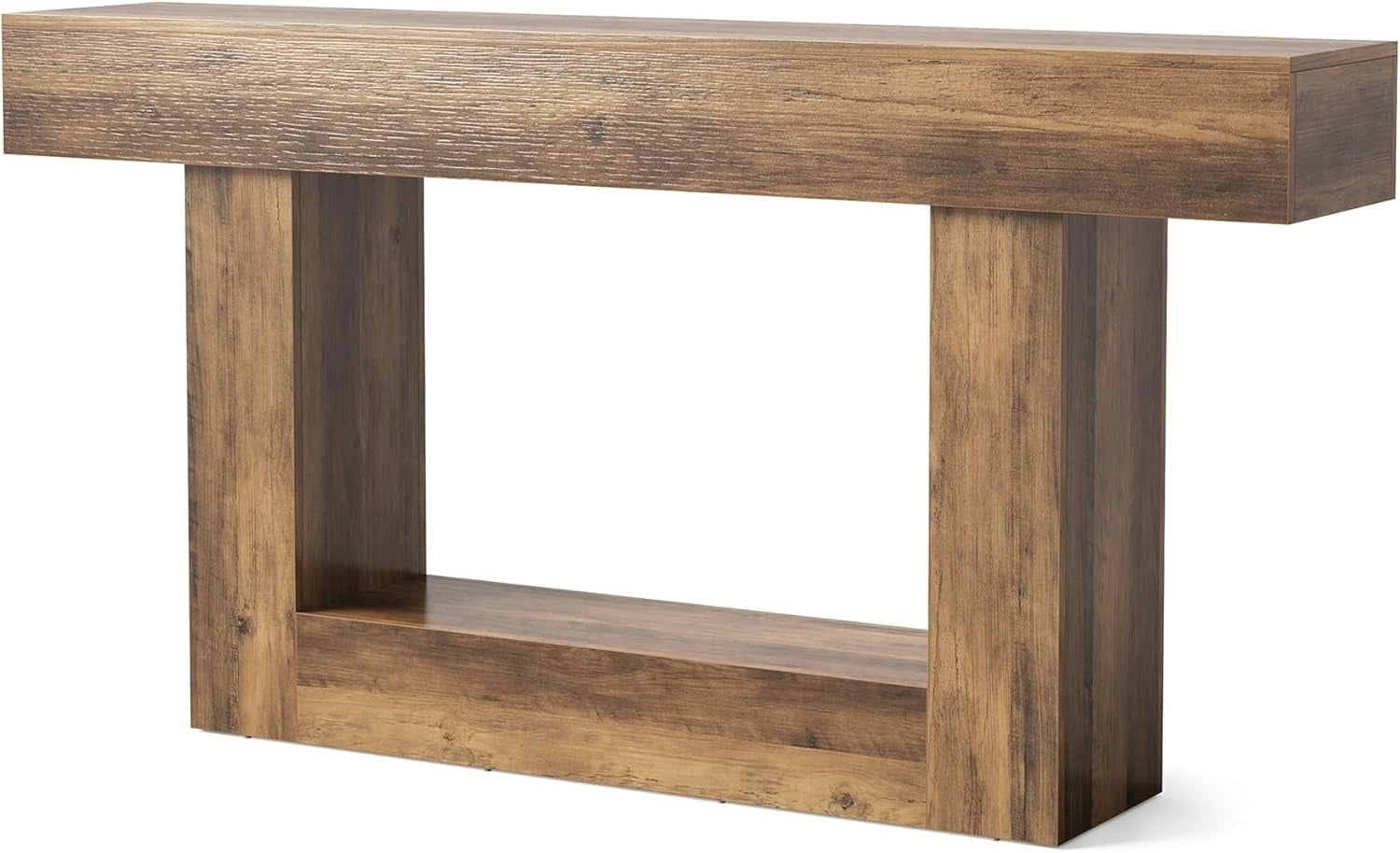 63 Inches Long 2-Tier Farmhouse Console Table, Heavy Duty Sofa Table Behind Couch, Large Narrow Wooden Entryway Table for Living Room, Hallway Foyer (Rustic Brown)