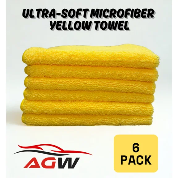 Microfiber Towel Cleaning Cloth Yellow Auto Polishing Detailing 16"X16" (6 Pack)