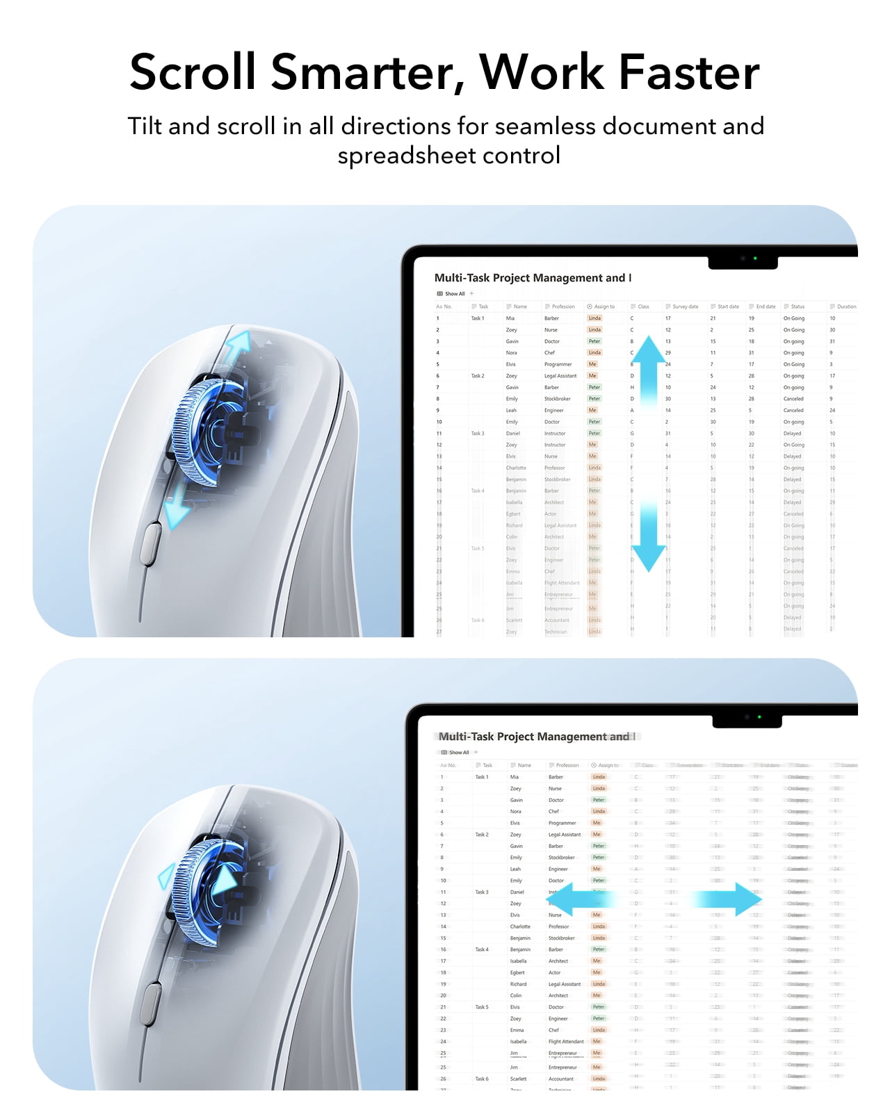 ESR MagMouse Bluetooth Wireless Mouse Compatible with Laptops, Rechargeable with Built-in Cable & Reusable Adhesive Holder, BT 5.0 + 2.4 GHz Silent Ergonomic, White