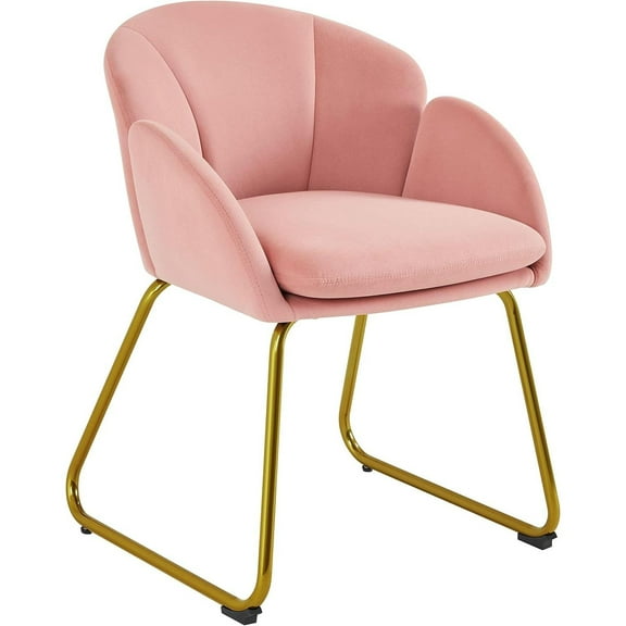 Flower Shape Velvet Armchair, Modern Side Chair Vanity Chair with Golden Metal Legs for Living Room/Dressing Room/Bedroom/Home Office/Kitchen, Pink