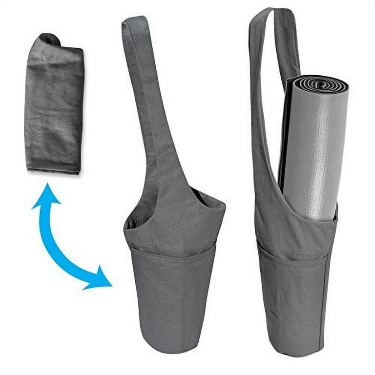 Sunrise Yoga Mat Bag, Cotton Yoga Mat Carrier W/Large Side Pocket and Zipper  Packet, Gray 