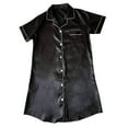thumbnail image 5 of Feancey Women's Satin Nightshirt 2025 Casual Button Down Lapel Sleep Shirt Short Sleeve Loose Silk Nightgowns Comfy Sofy Fall Loungewear,Black,L, 5 of 5