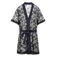 thumbnail image 2 of TANBOM Men's Floral Lace Short Sleeve Open Front Belted Kimono Sleepwear Robe, Dark Gray, 1-Pack, M, 2 of 6