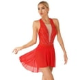 thumbnail image 5 of IEFIEL Womens Figure Ice Skating Performance Dress Sheer Mesh Rhinestone Leotard for Ballet Gymnastics Red S, 5 of 7