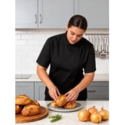 Ubon Womens Plus Size Chef Coat Short Sleeve Chef Jacket Work Jacket Black 2XL