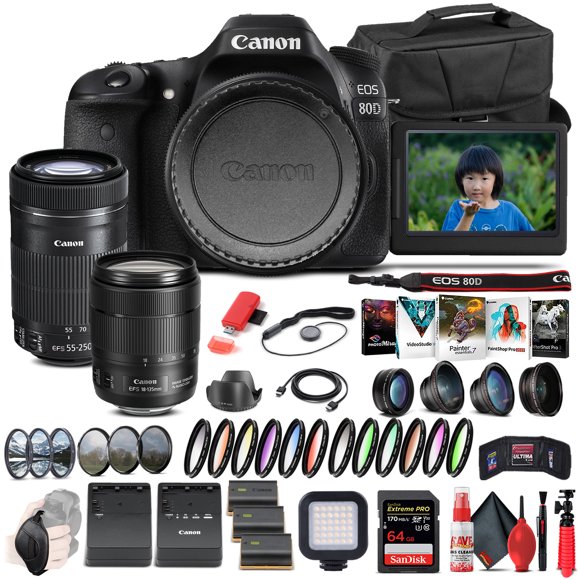 Canon EOS 80D Appareil Photo avec Objectif 18-135mm et Objectif EF-S 55-250mm - Ensemble Avancé (Modèle International)
