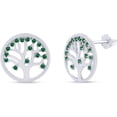 thumbnail image 3 of Guru Jewellers 925 Sterling Silver 1Ct Round Cut Emerald Tree Push Back Stud Earring's 14K White Gold Plated For Women's, 3 of 4
