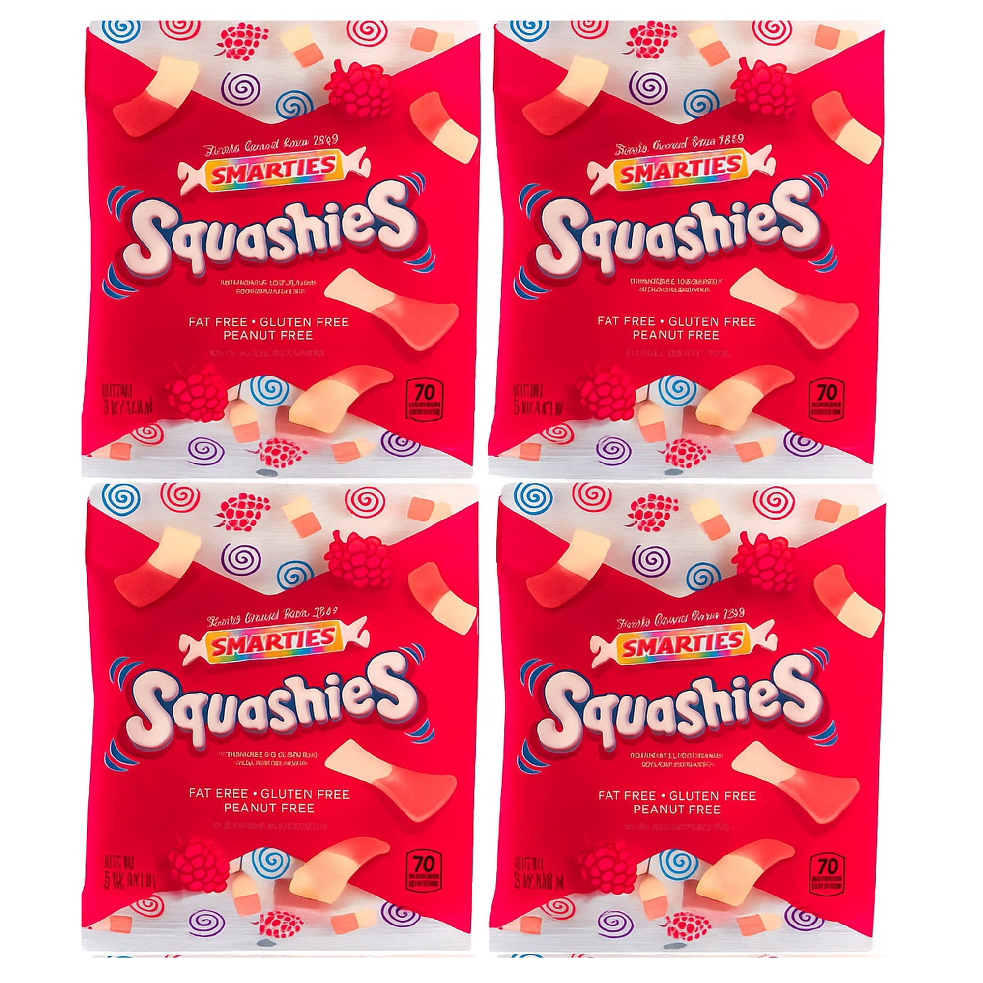 Squashies Raspberry and Cream Flavored Marshmallow Foam Gummies Candy, Pack of 4 (5oz Bags)