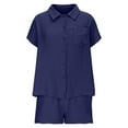 thumbnail image 2 of abtuhar Summer Outfits for Women,Women's Summer Outfits,Women's 2 Piece Color-blocking V-Neck Outfit Sets High Low Shirt and Drawstring Casual Shorts Set Dark Blue, 2 of 5