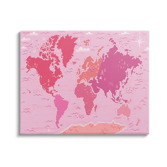 Stupell Industries Pink Tones World Map Atlas Countries Education Graphic Art Gallery Wrapped Canvas Print Wall Art, Design by Arrolynn Weiderhold