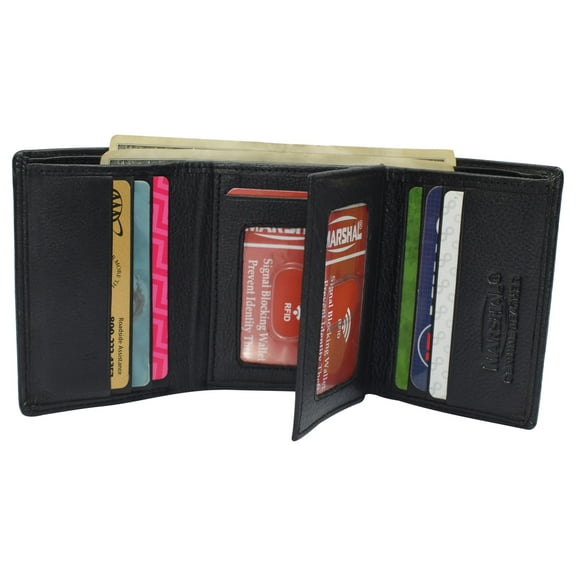 RFID Leather Trifold Wallet with 9 Card Slots 2 Note Pocket & 2 ID Windows