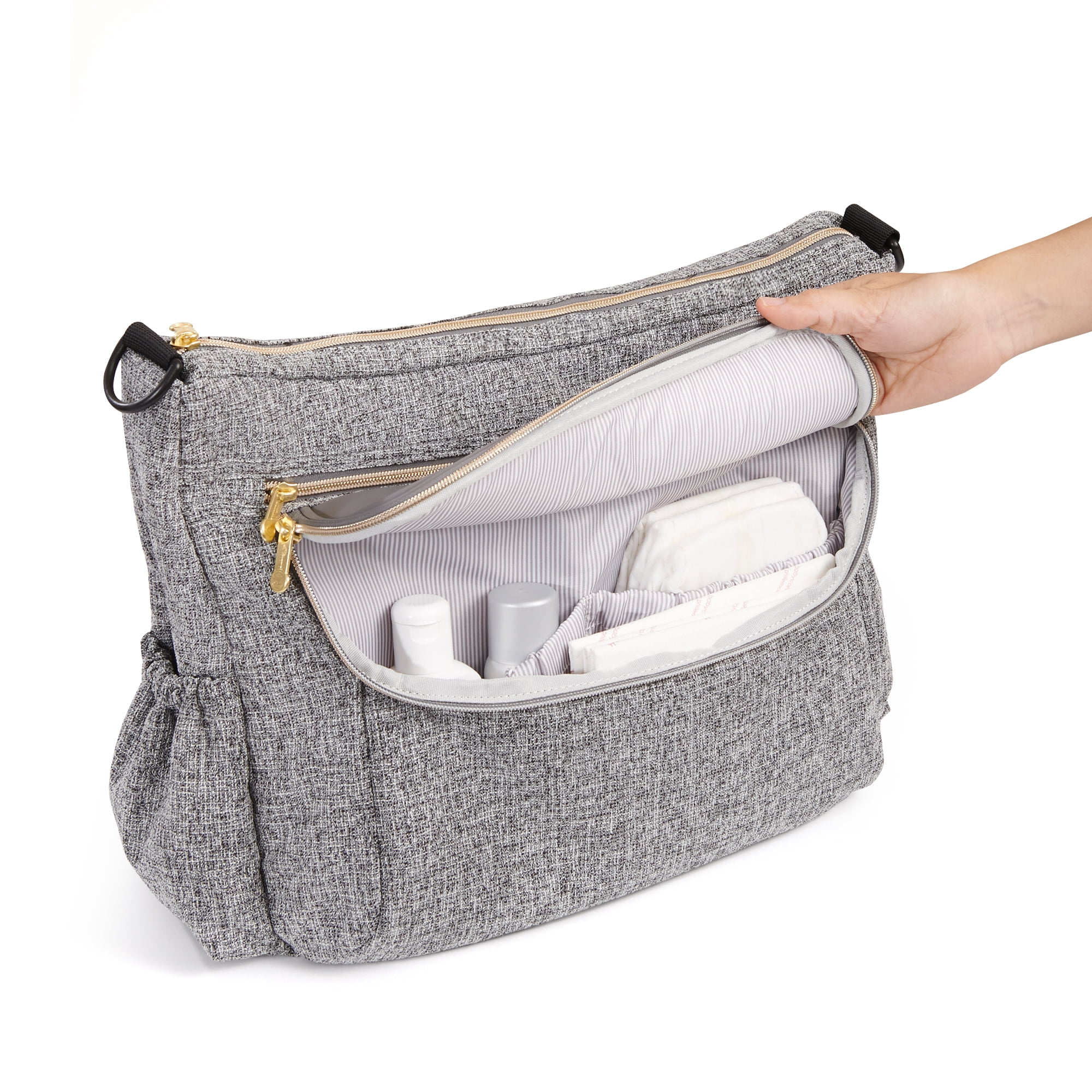 Sunveno Tweed Luxe Stroller Organizer Crossbody Bag Diaper Bag Travel Bag, Gray