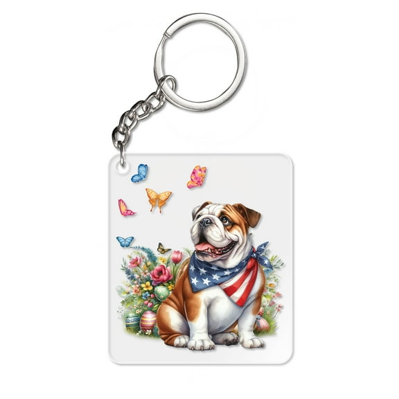 English Bulldog Celebrates Spring and Enjoys a Happy Easter Acrylic Keychain Dog Lover Gifts Idea Collar Charm Tag Keyring - 02001