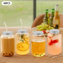 48 Pack 450ml/15.2oz Clear Plastic Juice Bottles,Plastic Mason Jars with Lids, -20~60℃/-4~140℉,Leak-Proof for Smoothies, Milk, Coffee