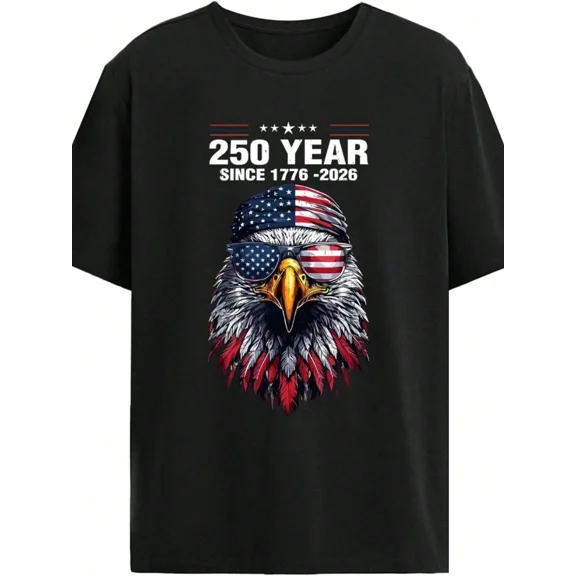 Patriotic American Eagle 250th Anniversary 1776-2026 Men's Graphic T-Shirt Black