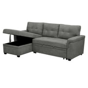 Laura Gray Velvet Sleeper Sectional Sofa Bed with Reversible Chaise