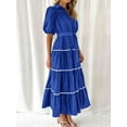 thumbnail image 6 of Komoo Women 2024 Summer Dress Puffy Sleeve Button Down Shirt Dress Tiered Ruffle Flowy Long Dress, 6 of 7