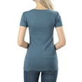 thumbnail image 3 of Women's Short Sleeve V-Neck Basic Solid Plain Tee Shirt (DK Olive, L), 3 of 4