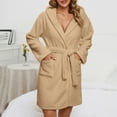 thumbnail image 2 of NAFUU Womens Plush Robes Soft Bathrobe Long Sleeve Hooded Fleece Robe Solid Color Short Night Robe Loungewear With Pockets, 2 of 8