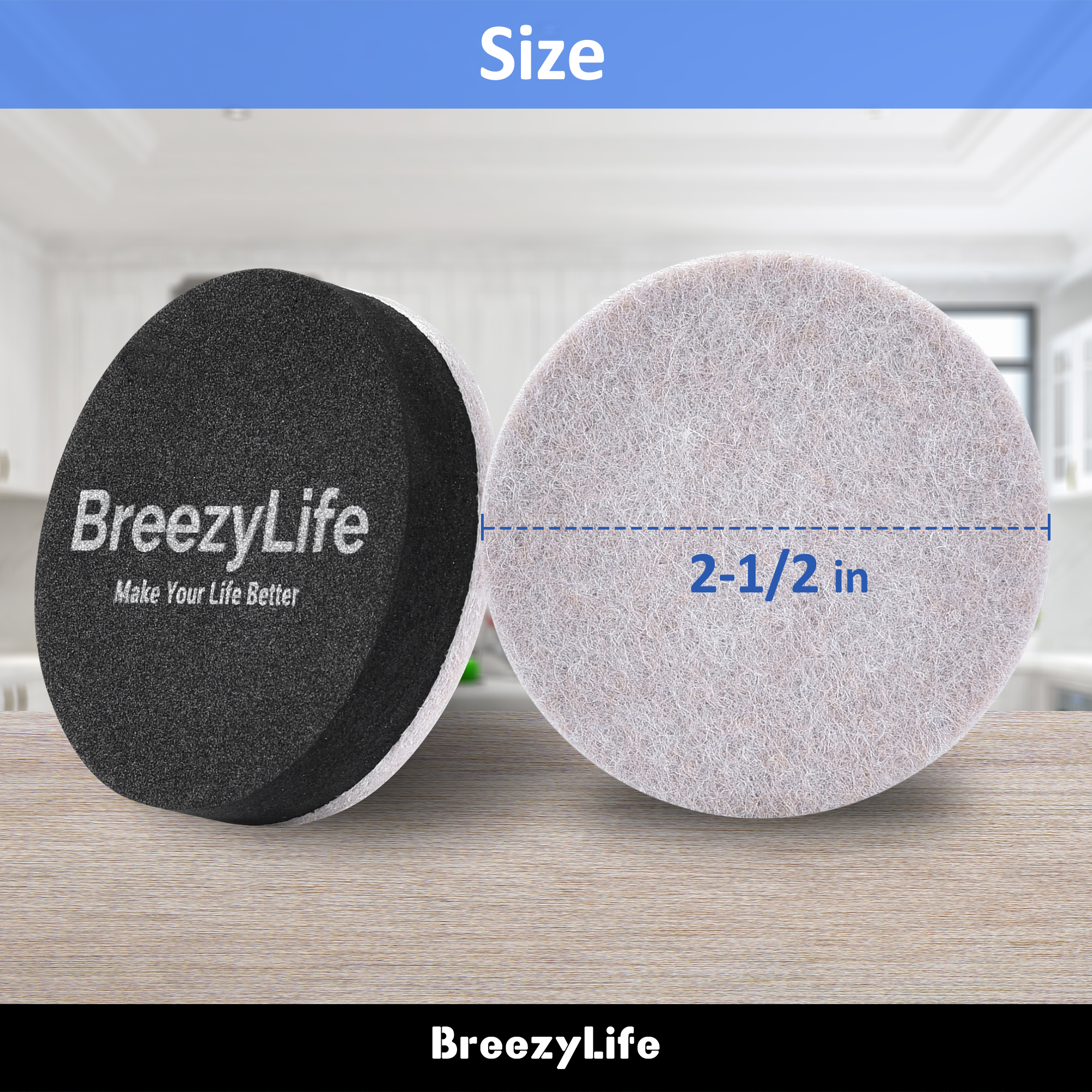BreezyLife 2 1/2-inch Beige Round Felt Furniture Sliders for Hardwood Floors,16 Pack Pads