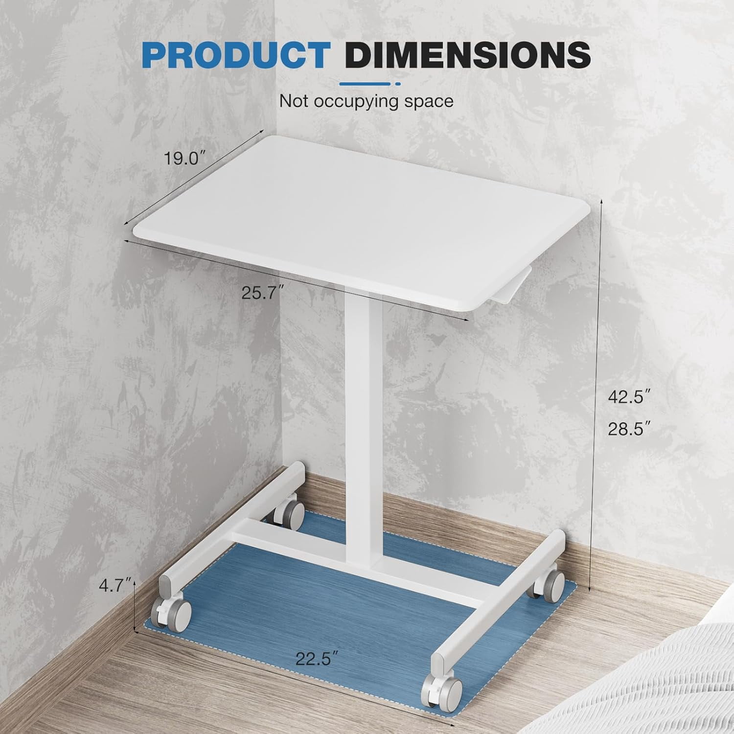 Small Mobile Standing Desk, Adjustable Rolling Laptop Table with Locking Wheels for Home Office, White