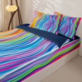 thumbnail image 3 of Castle Fairy Thin Line Rainbow Wave Stripes Zipper Full Size Comforter Sets with Fitted Sheet and 2 Pillowcases,Smooth Curved Multitone Abstract Tile Zipper Bedding Set,Reversible,4pcs, 3 of 6
