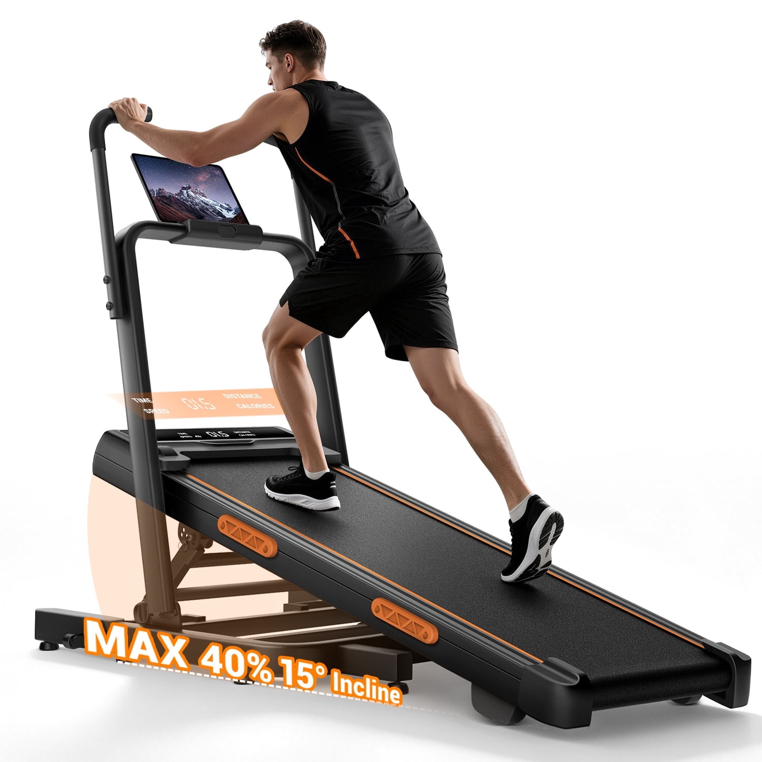 UMAY Walking Pad Treadmill, 40% Incline, Foldable with Dual Handle Bars, 350 lbs Capacity, 3HP Quiet Motor, 6.2 MPH, Tablet Holder