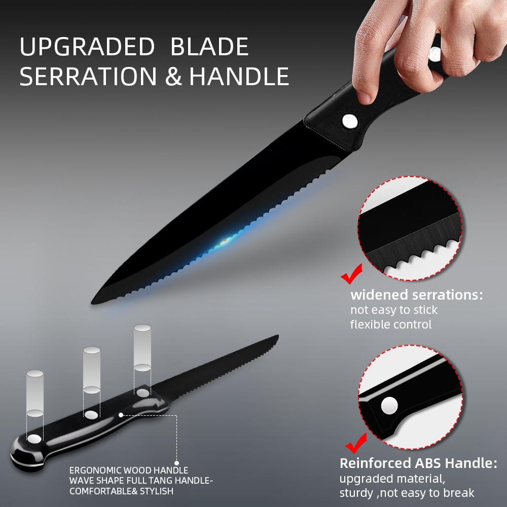 Steak Knives Set of 8,Sharp Serrated Dinner Knife Kitchen Cutting Knife for Meat Cheese Stainless Steel Black Knife Cutlery Set Dishwasher Safe