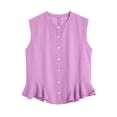 thumbnail image 6 of Luivaraty Tank Tops for Women Soild Color Summer Beach Shirts Comfy Button Crew Neck Ruffle Hem Sleeveless Shirts, S-2XL, 6 of 7