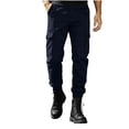 thumbnail image 2 of Smsaxvxz Cargo Pants for Men Fashion Elastic Waist Soft Long Joggers Pants Travel Climbing Trousers with Multi Pockets Dark Blue S, 2 of 6