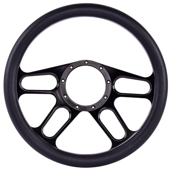 JEGS Black Billet Aluminum 14 in. Steering Wheel [Autocross Spoke Design]