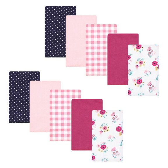 Hudson Baby Infant Girl Cotton Flannel Burp Cloths, Butterfly Floral 10-Pack, One Size