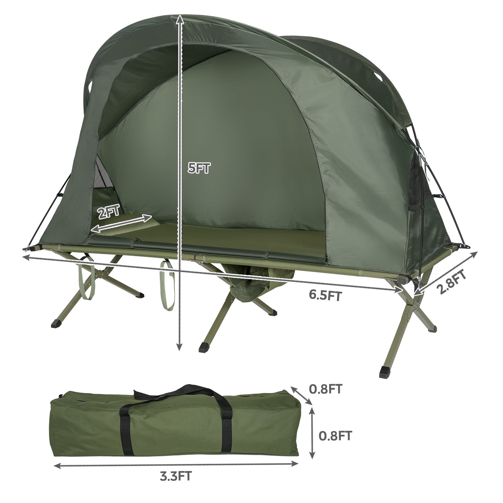 Patiojoy 1-Person Folding Camping Tent Cot Portable Outdoor Tent for Backpacking & Hiking Green