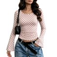 Auralook Women's Bell Sleeve Crop Tops Fashion Polka Dots Crewneck ...