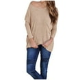 thumbnail image 4 of TODOZO Long Sleeve Shirts for Women Tunic Tops Casual Womens Summer Tops Womens Long Sleeve Knitted Sweaters Fall Basic Tees Off Shoulder Oversized Jumper Tops Loose Casual Blouse Tops Khaki 3Xl, 4 of 4