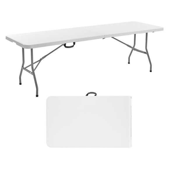 VEVOR 8 Ft Plastic Folding Table Portable Picnic Utility Table Handle Indoor Outdoor
