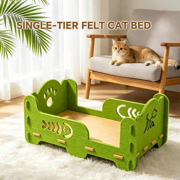 Felt Cat Bed, Portable Kitten Lounge House, Indoor Outdoor Pet Resting Bed, Furniture Protection Pet Supplies for Cats, Green 52x36x25cm