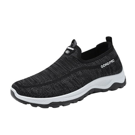 HSMQHJWE Summer Shoes For Men Sneaker Shoes Men Fashion Summer And Autumn Men Solid Color Fly Woven Mesh Breathable And Comfortable Slip On Casual Men S 574 V2 Leather Sneaker