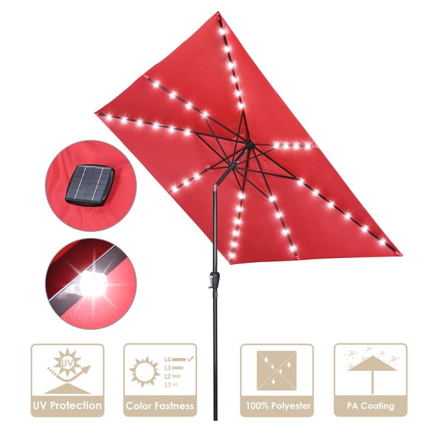 Yescom 10x10Ft LED Light Patio Umbrella Solar Power 8-Rib Crank Tilt for Outdoor Yard Garden, USB Port PA Coat
